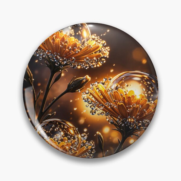 Item preview, Golden Flowers with Crystal Dew Drops – Glowing Botanical Fantasy Art Print designed and sold by Kaleidoscope Print.
