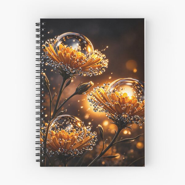 Item preview, Golden Flowers with Crystal Dew Drops – Glowing Botanical Fantasy Art Print designed and sold by Kaleidoscope Print.