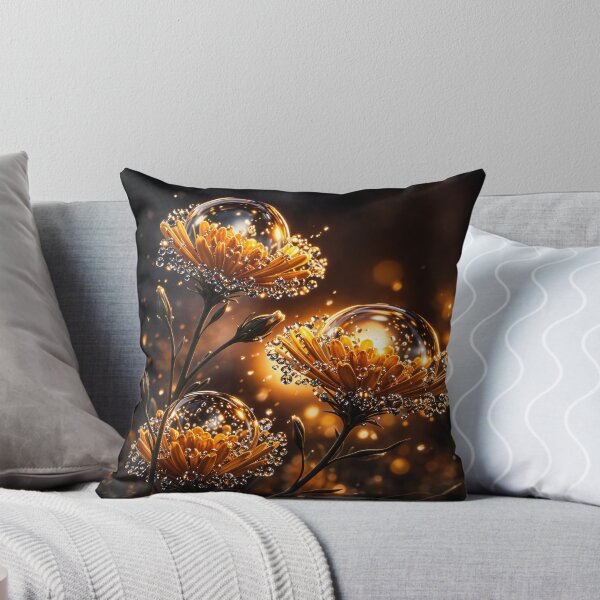 Item preview, Golden Flowers with Crystal Dew Drops – Glowing Botanical Fantasy Art Print designed and sold by Kaleidoscope Print.