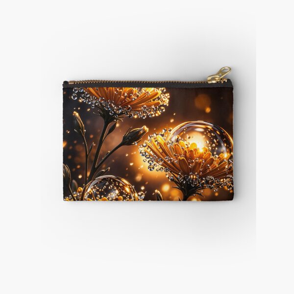 Item preview, Golden Flowers with Crystal Dew Drops – Glowing Botanical Fantasy Art Print designed and sold by Kaleidoscope Print.