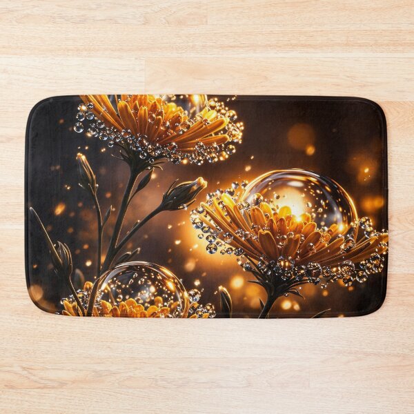 Item preview, Golden Flowers with Crystal Dew Drops – Glowing Botanical Fantasy Art Print designed and sold by Kaleidoscope Print.