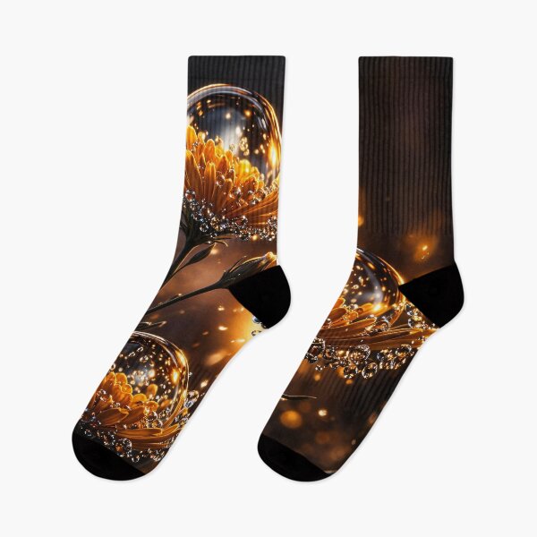 Item preview, Golden Flowers with Crystal Dew Drops – Glowing Botanical Fantasy Art Print designed and sold by Kaleidoscope Print.