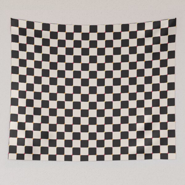 Item preview, Black and creamy white Mid-century modern retro checkered grid with a pop of color designed and sold by PrettywithColor.