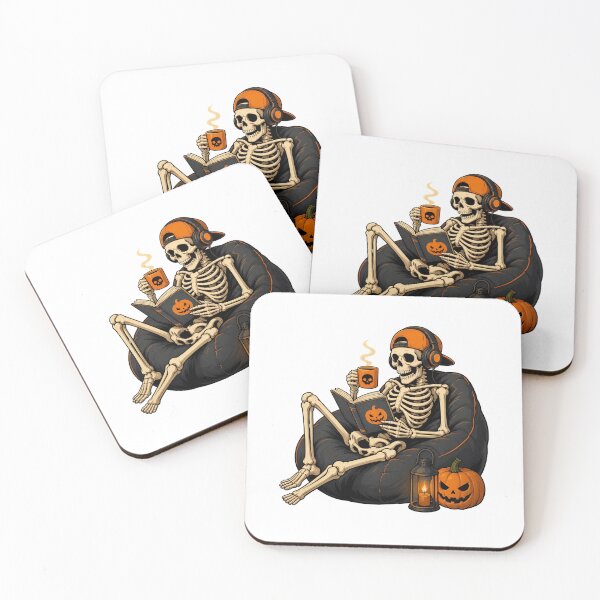 Item preview, Skeleton reading books Halloween Beanbag Pumpkin Energy Drink designed and sold by OlyvieArt.