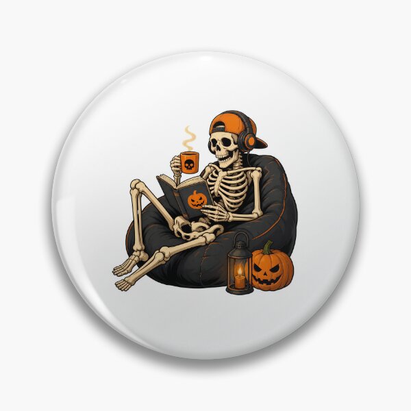 Item preview, Skeleton reading books Halloween Beanbag Pumpkin Energy Drink designed and sold by OlyvieArt.
