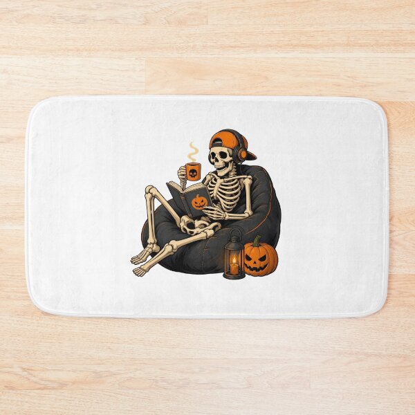 Item preview, Skeleton reading books Halloween Beanbag Pumpkin Energy Drink designed and sold by OlyvieArt.