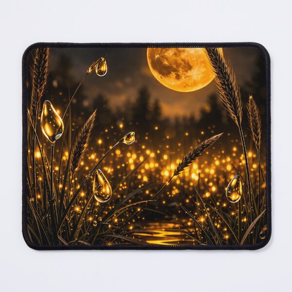 Item preview, Golden Moonlit Meadow with Glowing Dew Drops – Magical Night Nature Art Print designed and sold by Kaleidoscope Print.