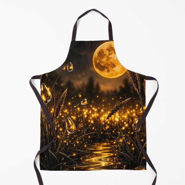 Item preview, Golden Moonlit Meadow with Glowing Dew Drops – Magical Night Nature Art Print designed and sold by Kaleidoscope Print.