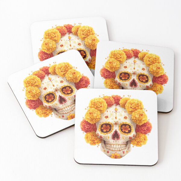 Item preview, La Calavera Skull with marigold flowers designed and sold by Instant Printing.