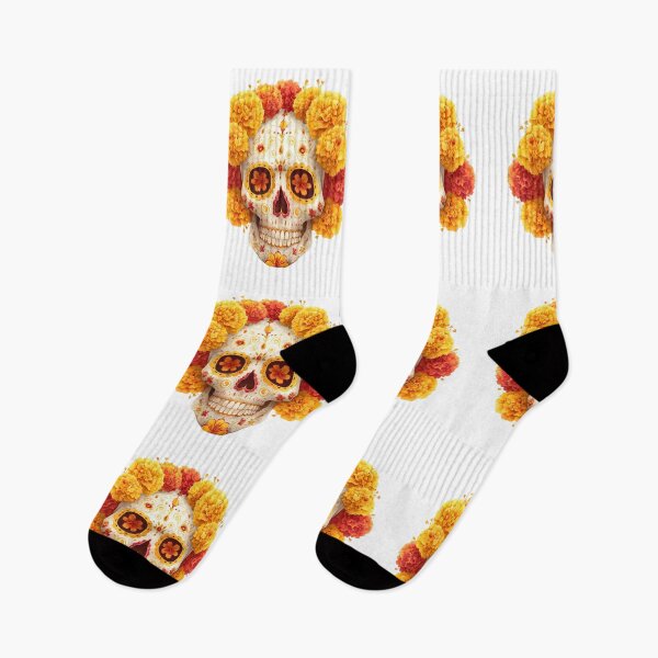 Item preview, La Calavera Skull with marigold flowers designed and sold by Instant Printing.