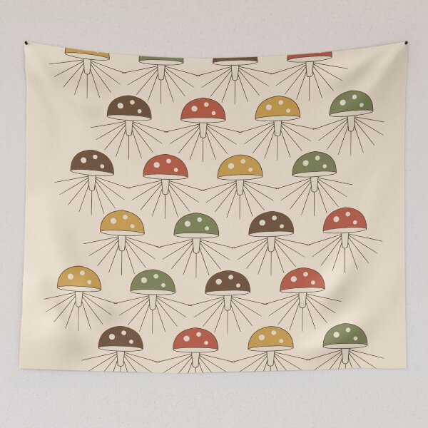 Item preview, Retro Space Age Mushroom Grid Mid Century Fungi Pattern designed and sold by KungPowUnicorn.