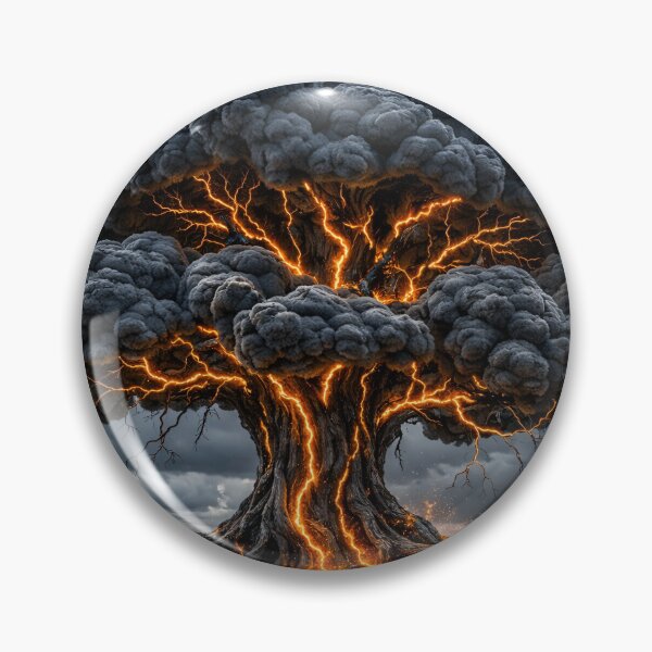 Item preview, Burning Lightning Tree Under Storm Clouds – Dark Fantasy Elemental Nature Art Print designed and sold by Kaleidoscope Print.