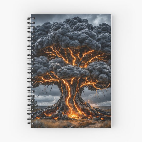 Item preview, Burning Lightning Tree Under Storm Clouds – Dark Fantasy Elemental Nature Art Print designed and sold by Kaleidoscope Print.