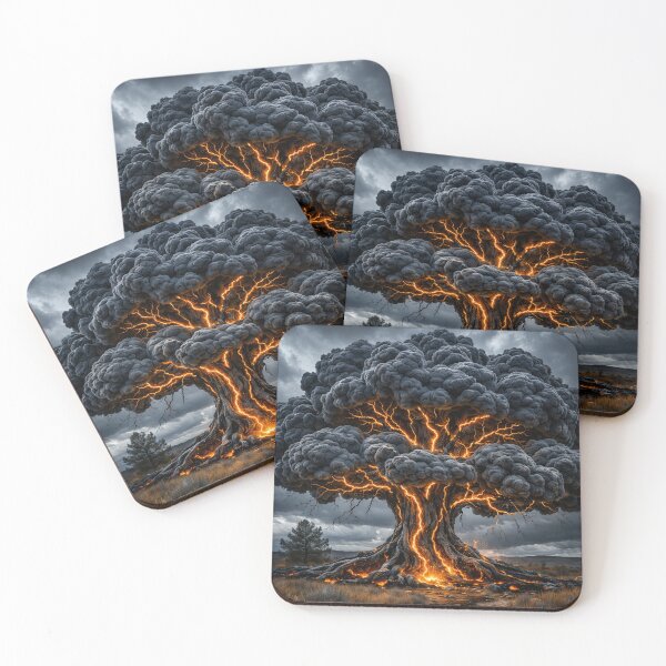 Item preview, Burning Lightning Tree Under Storm Clouds – Dark Fantasy Elemental Nature Art Print designed and sold by Kaleidoscope Print.