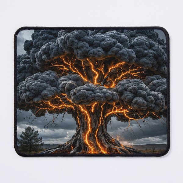 Item preview, Burning Lightning Tree Under Storm Clouds – Dark Fantasy Elemental Nature Art Print designed and sold by Kaleidoscope Print.