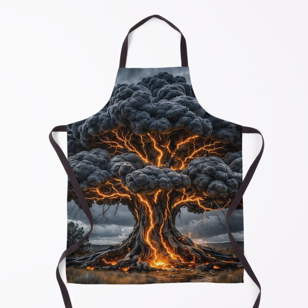 Item preview, Burning Lightning Tree Under Storm Clouds – Dark Fantasy Elemental Nature Art Print designed and sold by Kaleidoscope Print.