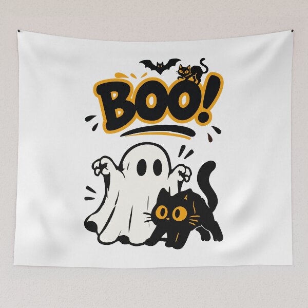 Item preview, Cute Boo Halloween Ghost With Black Cat designed and sold by mazyoy.