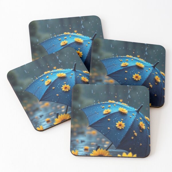 Item preview, Sunflowers and Blue Umbrella in Autumn Rain Aesthetic Nature Photography designed and sold by LYAN-STORE.
