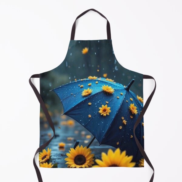 Item preview, Sunflowers and Blue Umbrella in Autumn Rain Aesthetic Nature Photography designed and sold by LYAN-STORE.