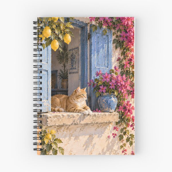 Item preview, Coastal Mediterranean Cat Doorway Oil Painting Sunset designed and sold by Jozefin's Studio.