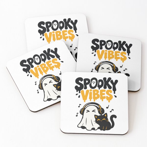 Item preview, Spooky Vibes Ghost n Black Cat Chilling Halloween Nigh designed and sold by mazyoy.