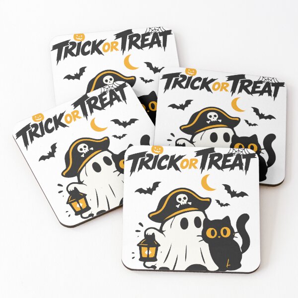 Item preview, Trick Or Treat Cute Ghost With Black Halloween Cat designed and sold by mazyoy.