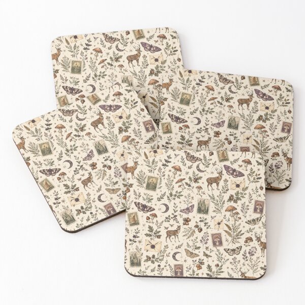 Item preview, Vintage Woodland Deer Moths Mushrooms Botanical Ephemera Pattern designed and sold by Pick&Grin.