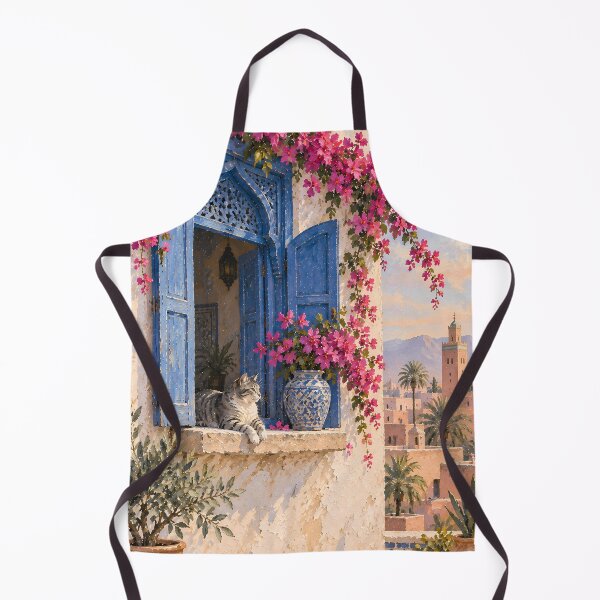 Item preview, Boho Moroccan Cat Window Oil Painting Bougainvillea designed and sold by Jozefin's Studio.