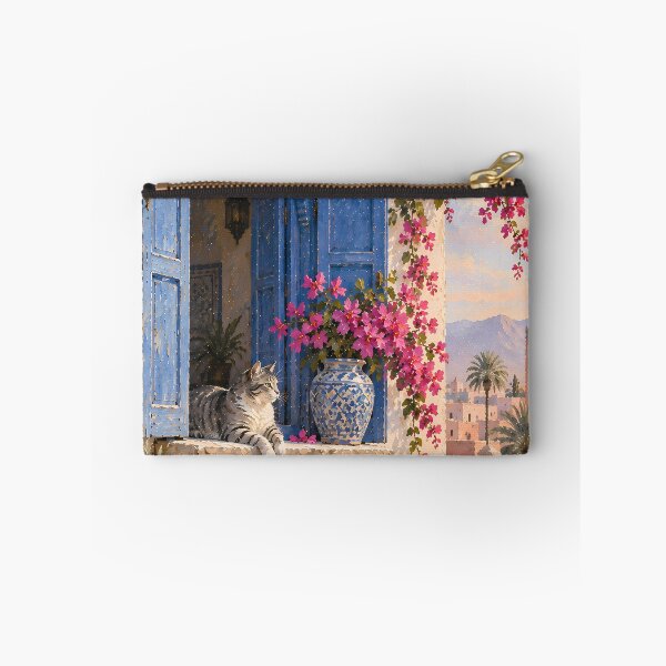Item preview, Boho Moroccan Cat Window Oil Painting Bougainvillea designed and sold by Jozefin's Studio.