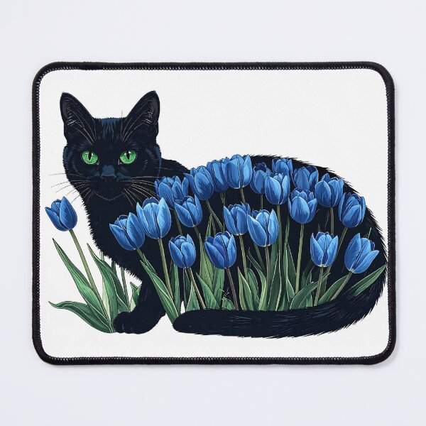 Item preview, Black Cat Blue Tulips Witchy Botanical designed and sold by Litely.