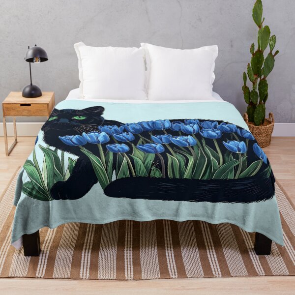 Item preview, Black Cat Blue Tulips Witchy Botanical designed and sold by Litely.