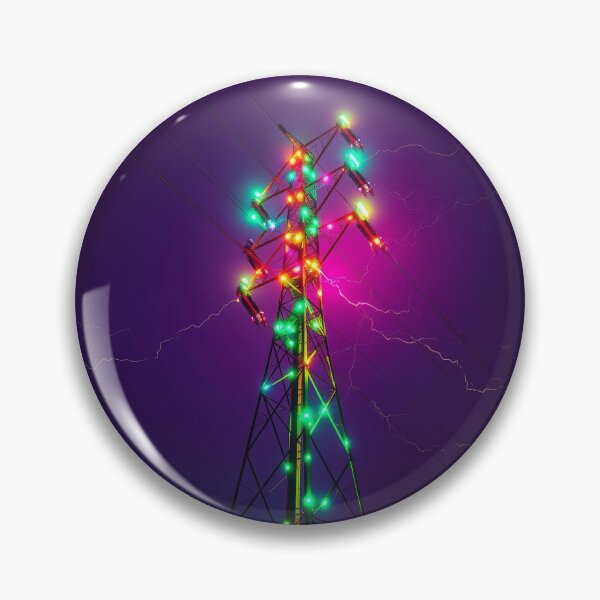 Item preview, Electricity Pylon Neon Glow Synthwave Lightning Art designed and sold by Pylon-Bureau.