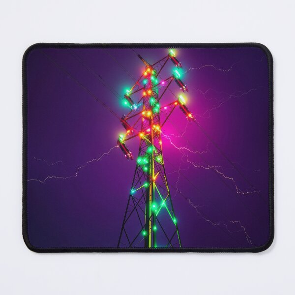 Item preview, Electricity Pylon Neon Glow Synthwave Lightning Art designed and sold by Pylon-Bureau.