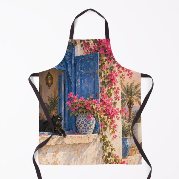 Item preview, Boho Moroccan Doorway Cat Bougainvillea Oil Painting designed and sold by Jozefin's Studio.