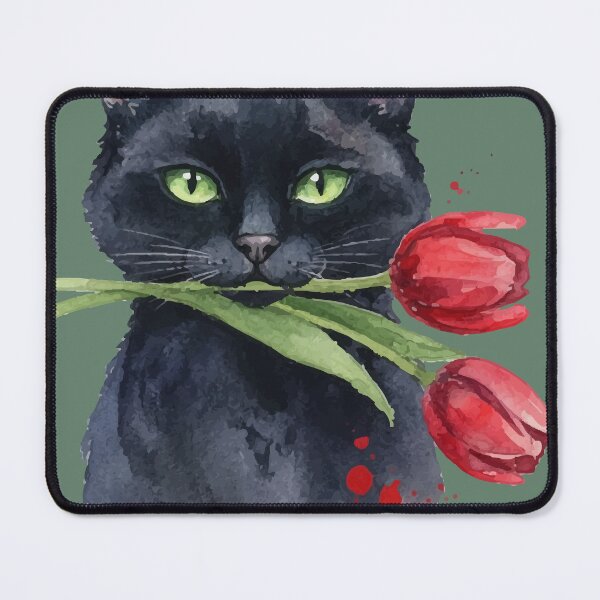 Item preview, Black Cat Red Tulip Romantic Watercolor Goth designed and sold by Litely.