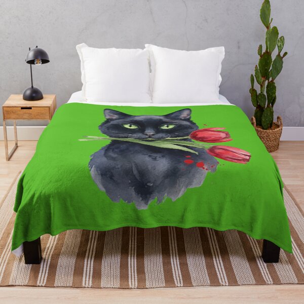 Item preview, Black Cat Red Tulip Romantic Watercolor Goth designed and sold by Litely.