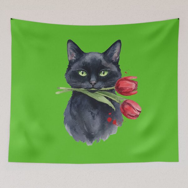Item preview, Black Cat Red Tulip Romantic Watercolor Goth designed and sold by Litely.