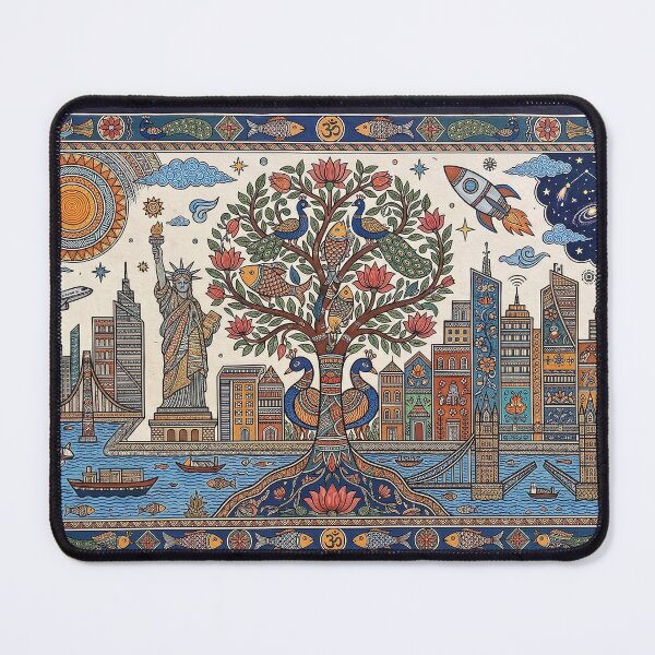 Item preview, East Meets West: Tree of Life & Modern World Madhubani Painting designed and sold by robertronda1.