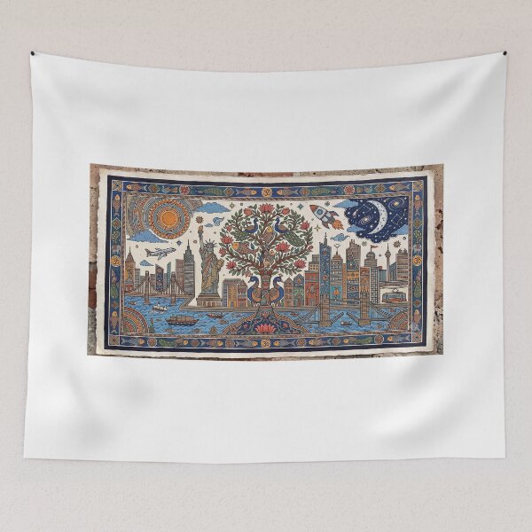 Item preview, East Meets West: Tree of Life & Modern World Madhubani Painting designed and sold by robertronda1.