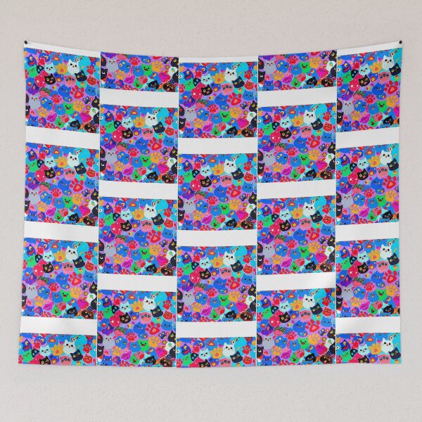 Item preview, Rainbow Kawaii Cat Pattern  Cute Colorful Cats And Paw Prints Art designed and sold by Madrigalleryp.
