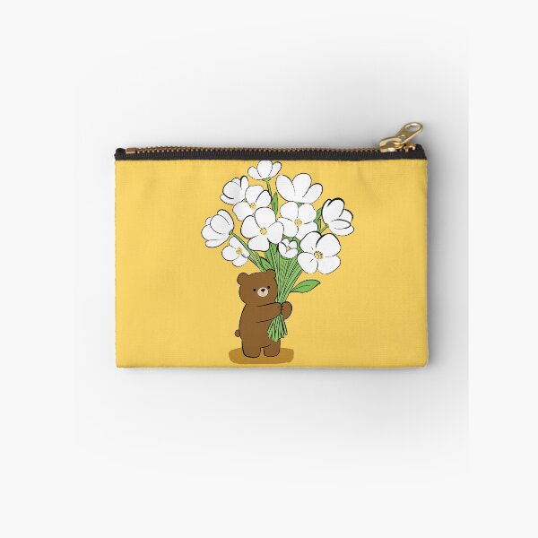 Item preview, Little Bear with a Bouquet of Flowers - Yellow background designed and sold by PlainMaddiShop.