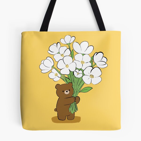 Item preview, Little Bear with a Bouquet of Flowers - Yellow background designed and sold by PlainMaddiShop.