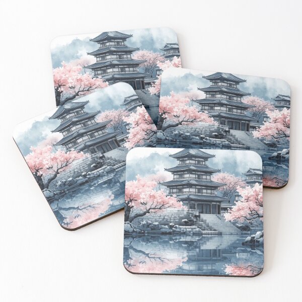 Item preview, Japanese Pagoda Reflection Cherry Blossom Watercolor — Sakura Temple Art designed and sold by LYAN-STORE.