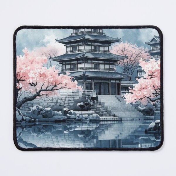 Item preview, Japanese Pagoda Reflection Cherry Blossom Watercolor — Sakura Temple Art designed and sold by LYAN-STORE.