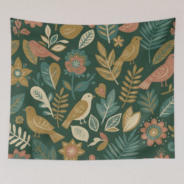 Item preview, Vintage Folk Birds and Florals Pattern designed and sold by SassyArtistry.