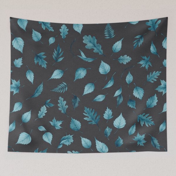 Artikelvorschau, Blaue botanische Blätter, dunkles Muster entworfen und verkauft von SassyArtistry.