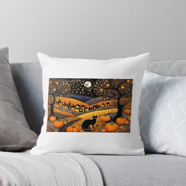 Item preview, Cute Halloween Town With A Black Cat And Pumpkins designed and sold by FerrisBuiltd.