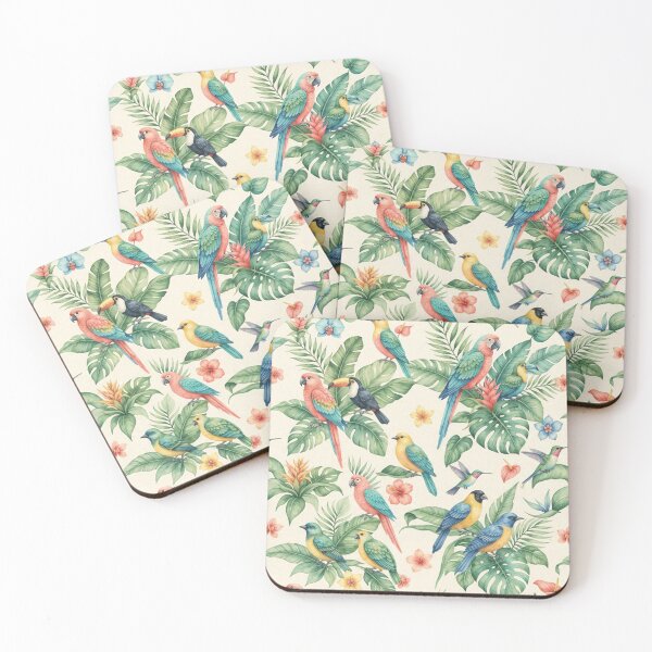 Item preview, Colorful Tropical Parrots and Leaves Pattern designed and sold by SassyArtistry.