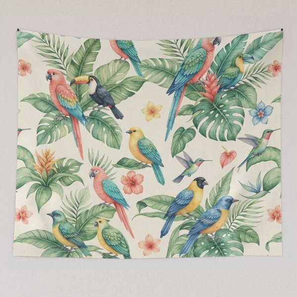 Item preview, Colorful Tropical Parrots and Leaves Pattern designed and sold by SassyArtistry.