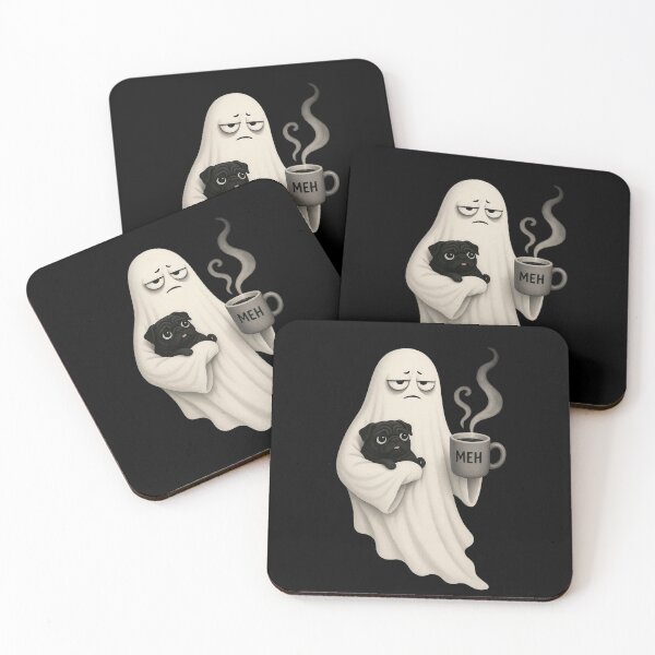 Item preview, Grumpy Ghost Holding Black Pug Dog Meh Coffee Cup Halloween designed and sold by CF_VintageDesign.